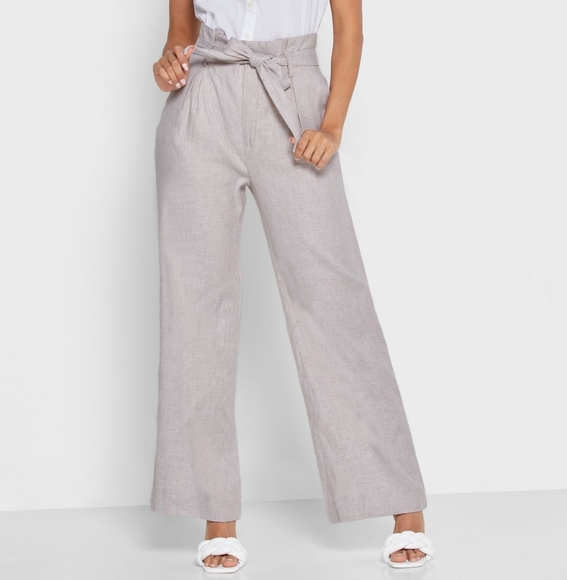 Banana Republic Paperbag Waist Wide Leg Linen Mixed Pants - Picture 1 of 4
